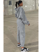 Gray Solid Drop Shoulder Hoodie and Joggers Activewear Set - XL