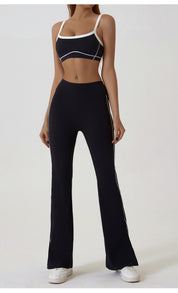 Black Flared Leggings & Sports Bra Set - Breathable & Stretchy Activewear for Yoga, Running & Gym Workouts Size S