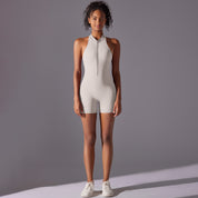 Size S White Gray High-Impact Seamless Bodysuit - Nude Feel Yoga & Fitness Romper