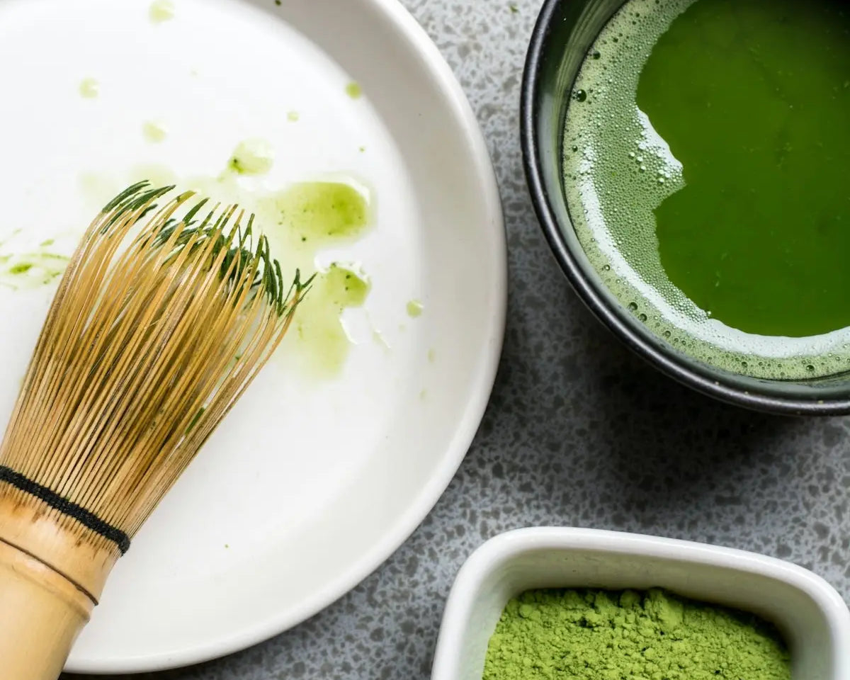 green powder in white bowl