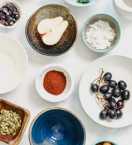 whole nutritious food on plates