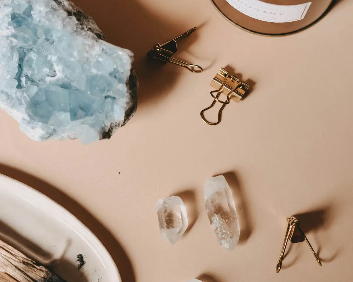 palo santo on smudge tray crystals candle