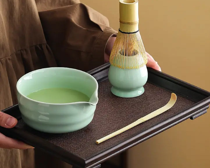 Matcha Whisk 5-Piece Ceramic Matcha Tool Set - Spouted Bowl, Whisk, Holder, Sifter & Scoop for Japanese Matcha Tea Ceremony