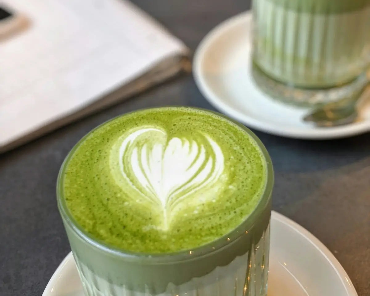 green and white floral cup on white ceramic saucer