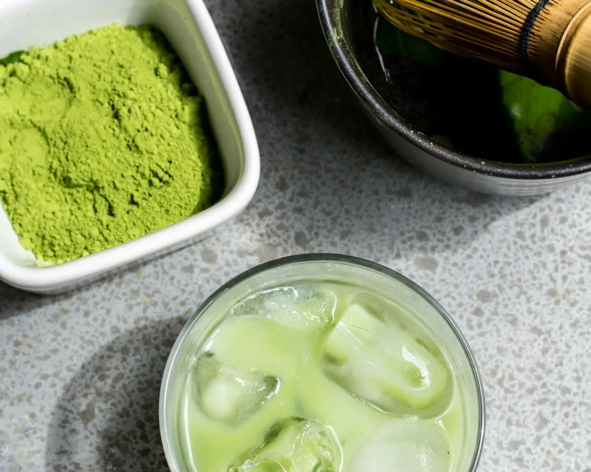 green powder in white bowl