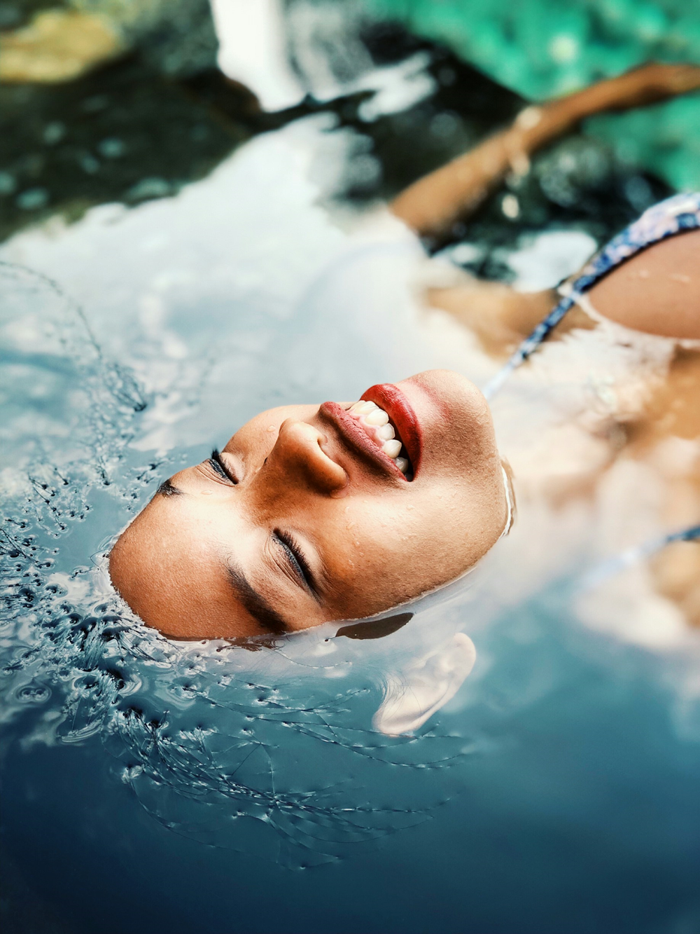 woman floating in cold water