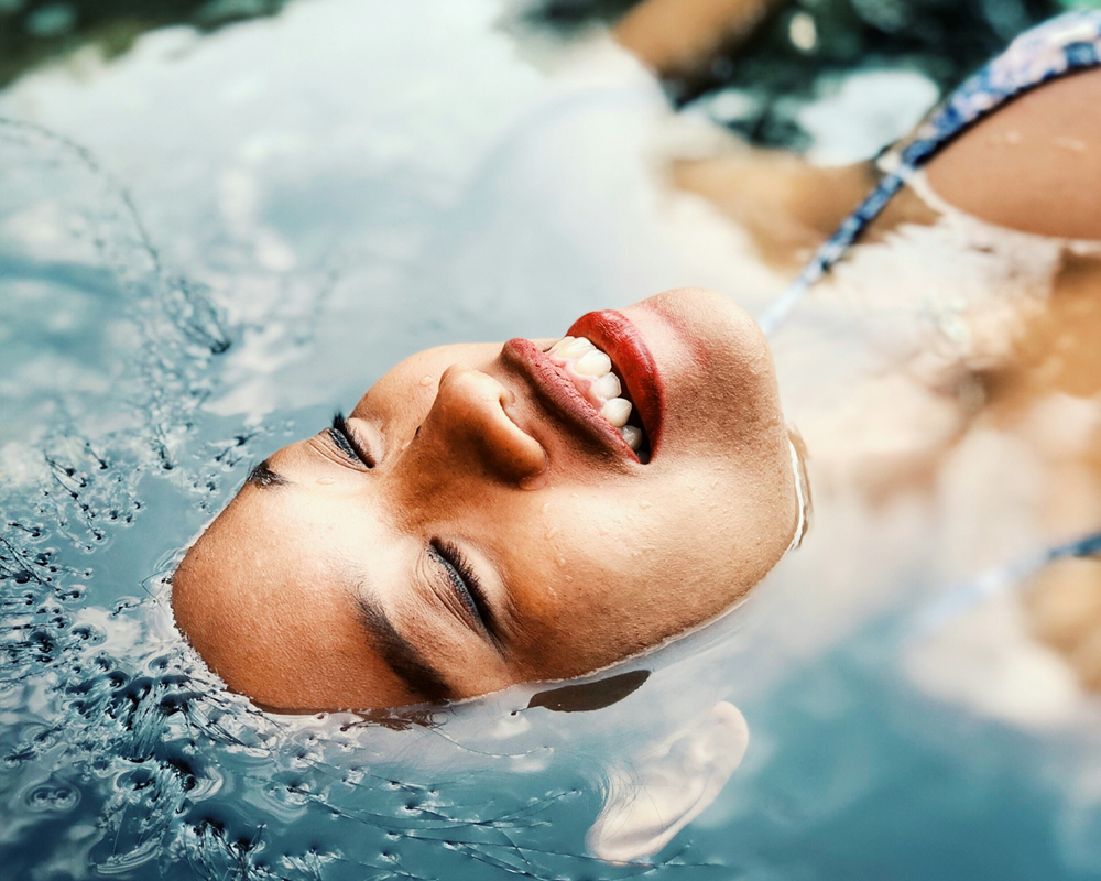 woman floating in cold water