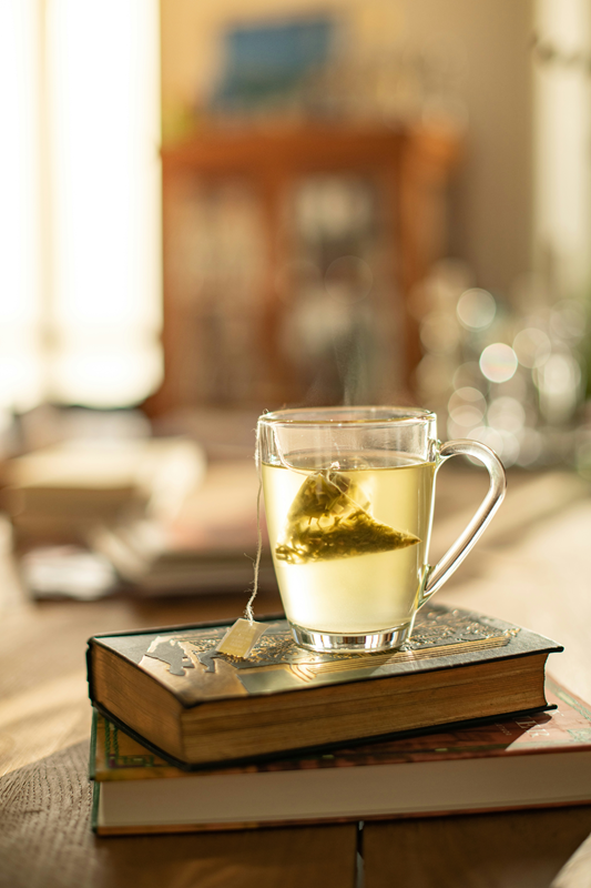 glass mug of herbal tea