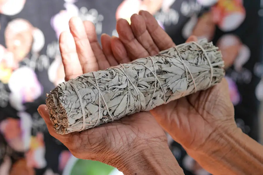 hands holding large sage smudge stick