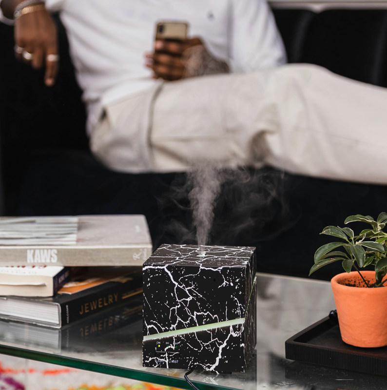 black marbled cube essential oil diffuser