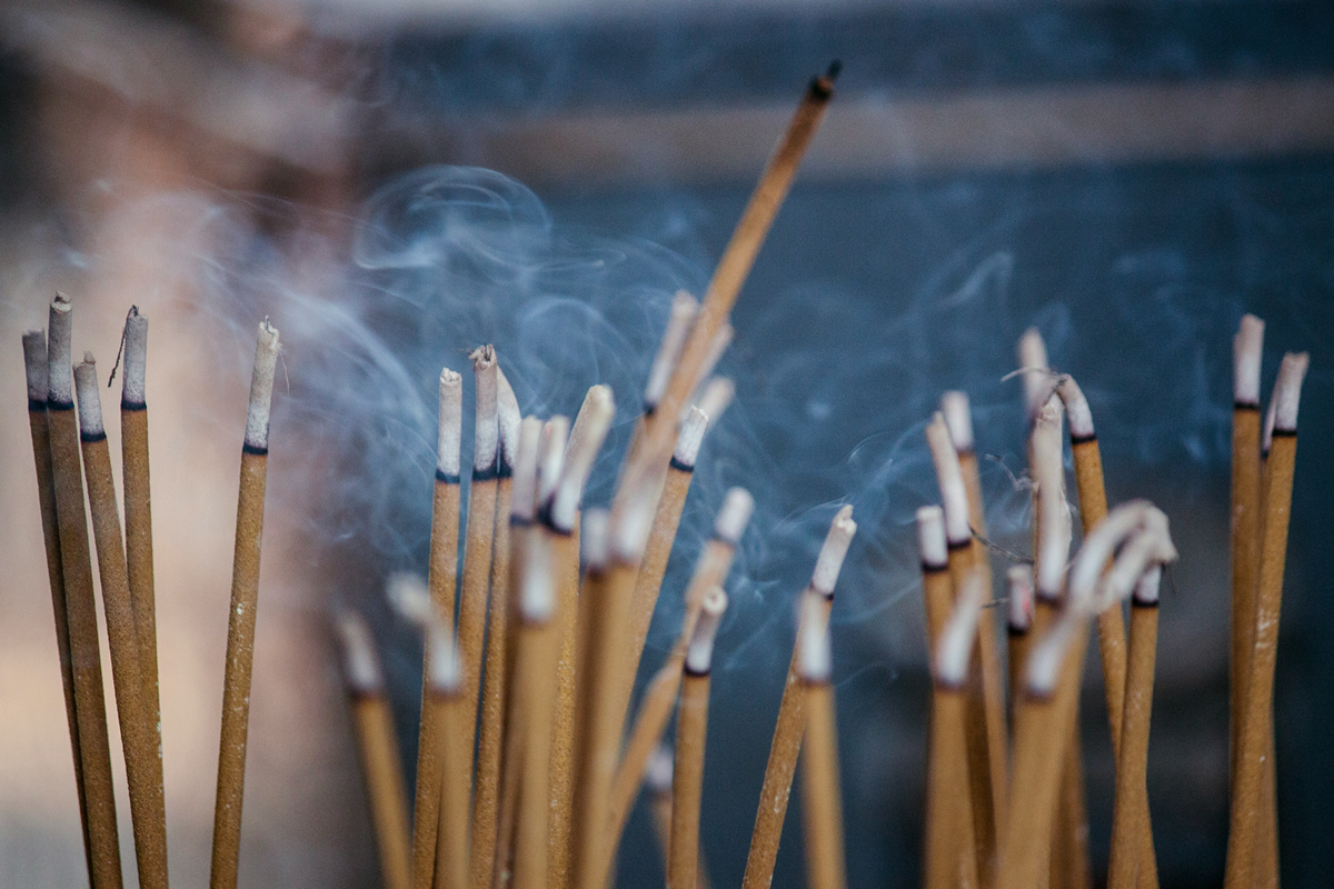 multiple burning incense sticks