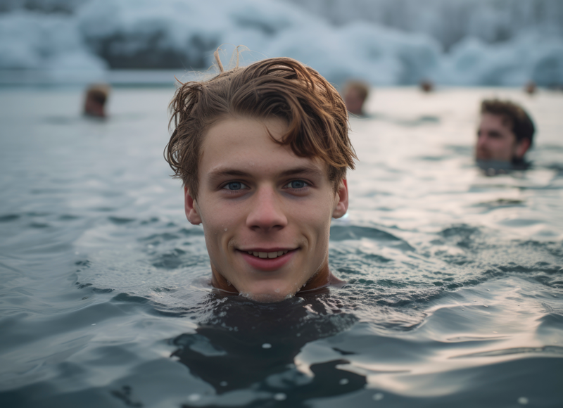 man doing cold water immersion therapy