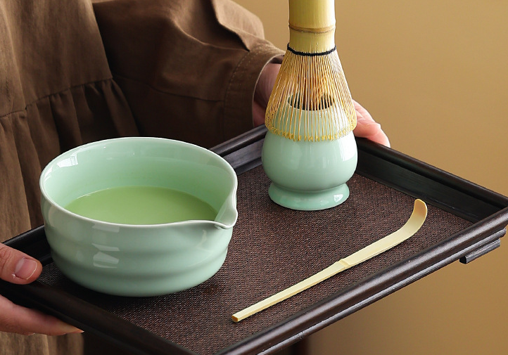 Premium Matcha Whisk 5-Piece Ceramic Matcha Tool Set - Spouted Bowl, Whisk, Holder, Sifter & Scoop for Japanese Matcha Tea Ceremony