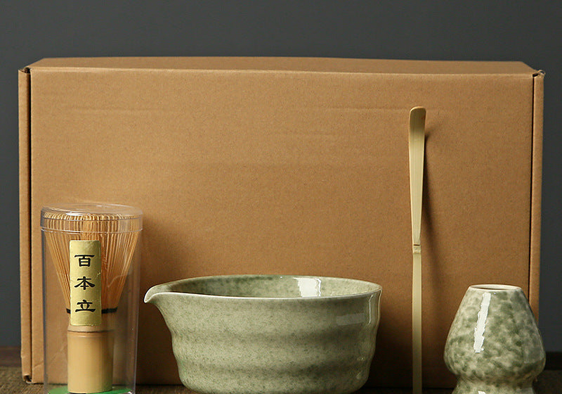 Premium Matcha whisk green Complete Matcha Tea Ceremony Set - 4-Piece Japanese Traditional Whisk, Bowl, Whisk Holder & Scoop for Authentic Preparation at Home