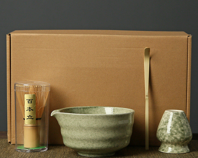 Premium Matcha whisk green Complete Matcha Tea Ceremony Set - 4-Piece Japanese Traditional Whisk, Bowl, Whisk Holder & Scoop for Authentic Preparation at Home