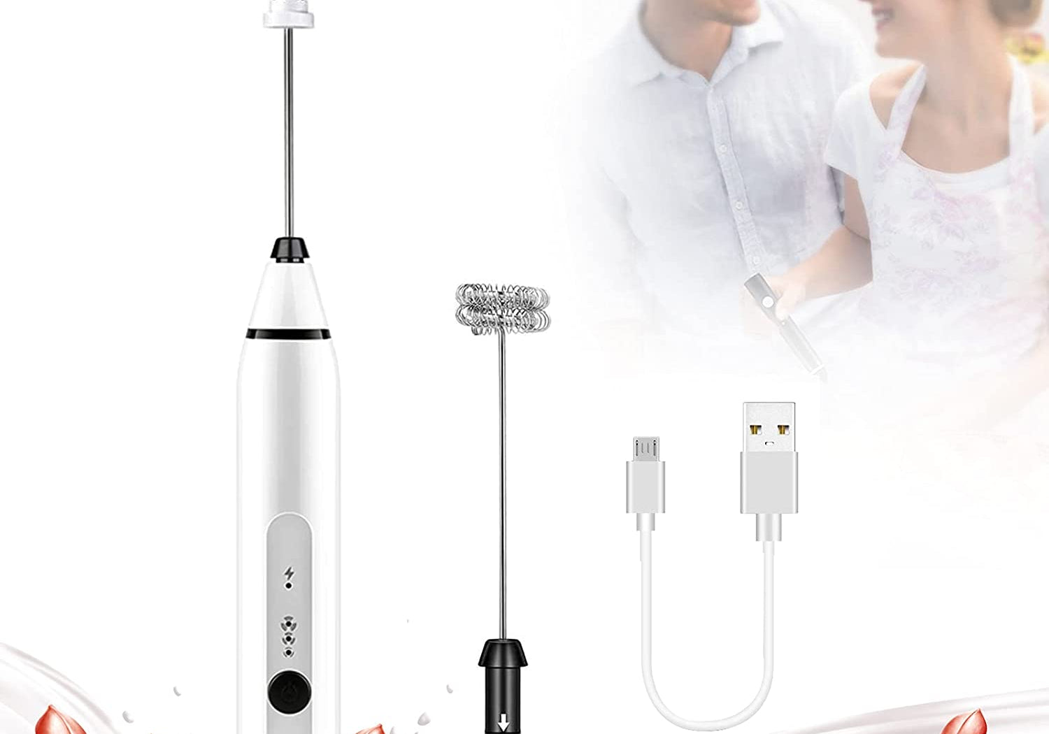 Silver Rechargeable Electric Milk Frother Handheld (3 Speeds)