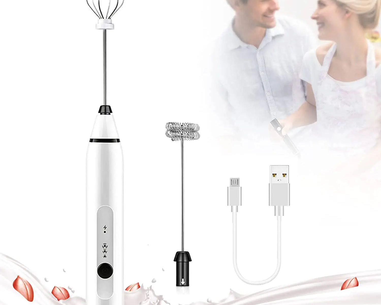 Silver Rechargeable Electric Milk Frother Handheld (3 Speeds)