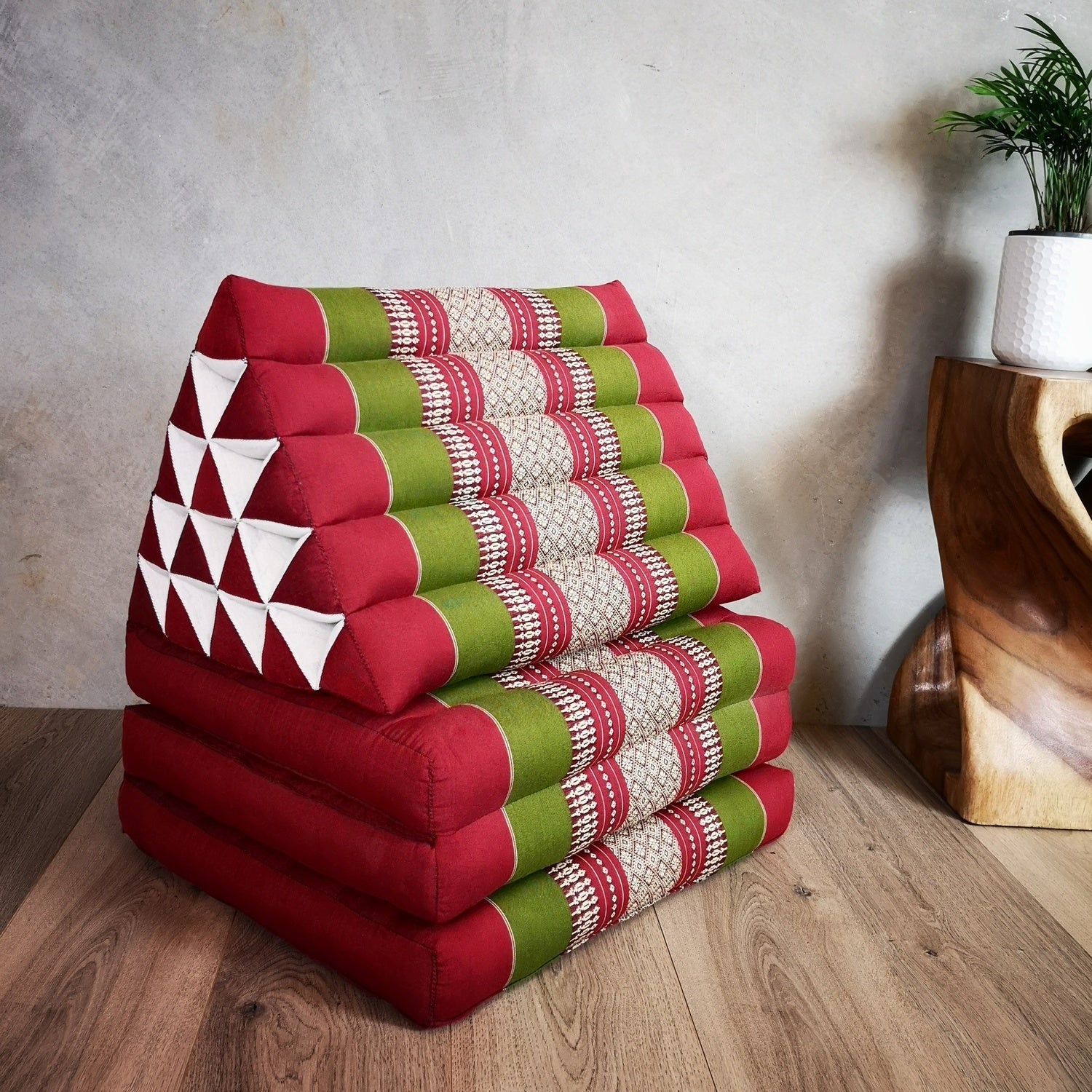 thai triangle pillow red and green