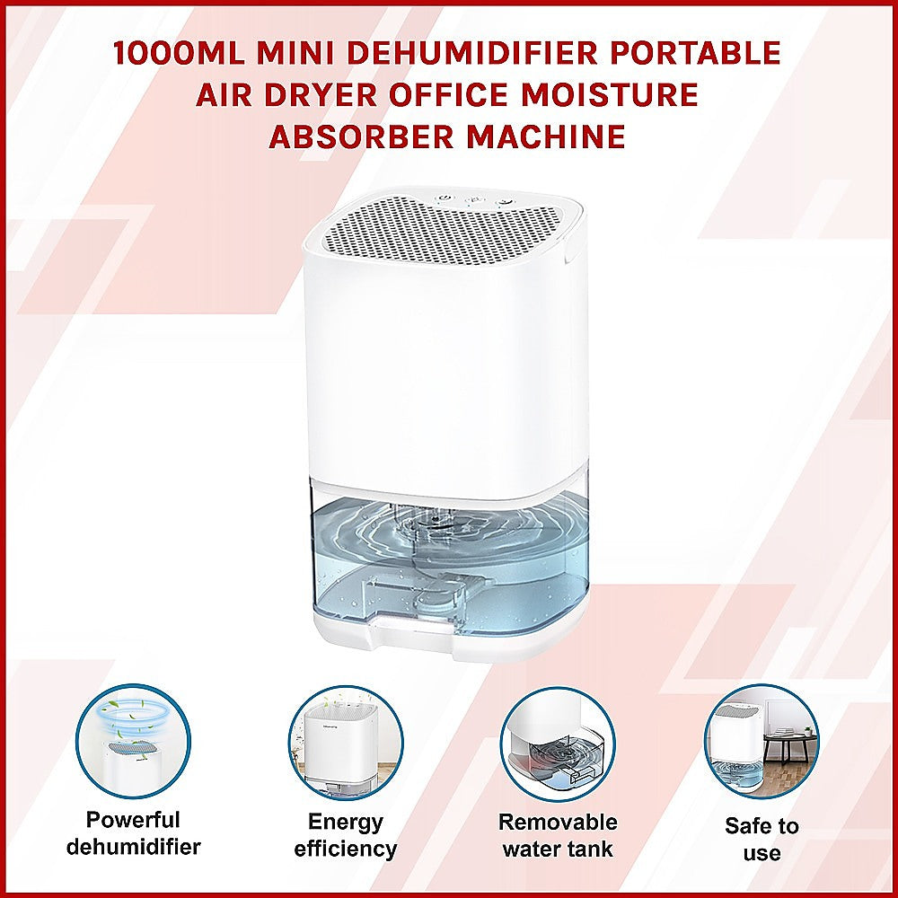 1000ML Mini Dehumidifier Portable Air Dryer Office Moisture Absorber Machine - Appliances > Aroma Diffusers &