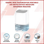 1000ML Mini Dehumidifier Portable Air Dryer Office Moisture Absorber Machine - Appliances > Aroma Diffusers &