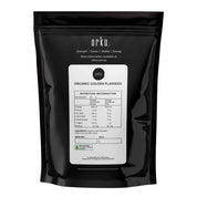 Black pouch of Orku Organic Golden Linseed with nutritional info for healthy diets