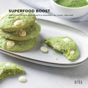 Green matcha cookies with white chocolate chips made from organic matcha tea powder