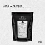 Black pouch of Organic Matcha Green Tea Powder from Camellia Sinensis Leaf