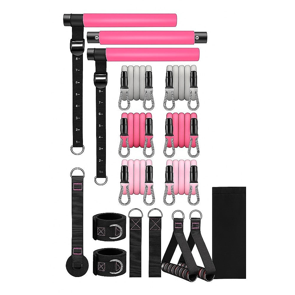 14pc Pilates Bar Kit with Resistance Bands & Belt – Home Fitness Pedal Puller