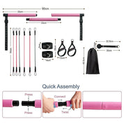 14pc Pilates Bar Kit with Resistance Bands & Belt – Home Fitness Pedal Puller