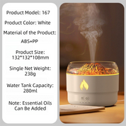 167 White Simulation Volcano Diffuser & Humidifier - Smart Timer Ultrasonic Mister with Volcano Lava Crack Shell and Colorful Light