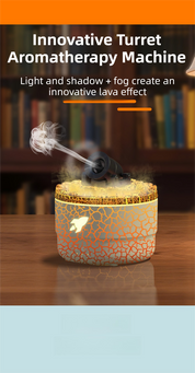 176 Black Simulation Turret Premium Diffuser & Humidifier - Smart Timer Ultrasonic Mister with Volcano Lava Crack Shell and Colorful Light