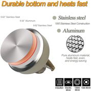 Multi-layered stainless steel and aluminum base for rapid heat in Modern Whistling Tea Kettle