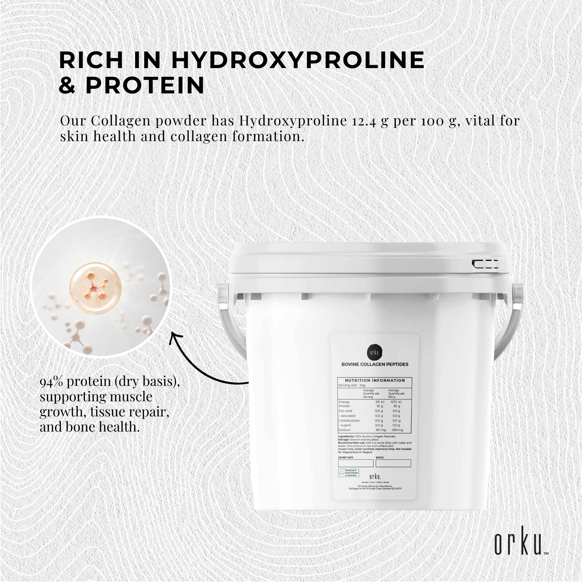 2.5Kg Collagen Powder Bucket - Bovine Protein Peptide Supplement Unflavoured - Health & Beauty > Nutrition &