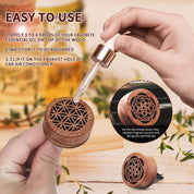 2-in-1 Car Aromatherapy Diffuser & Air Freshener, Portable Mini Wood Diffuser with Lava Stone, Essential Oil Vent Clip, 2 Charming Patterns