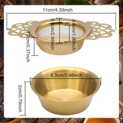 2 Pack Tea Strainers with Drip Bowls Stainless Steel Mesh Tea Infusers Loose Leaf Tea Filter with Handles Tea Steeper for Tea Juice Coffee Drinks, Gold