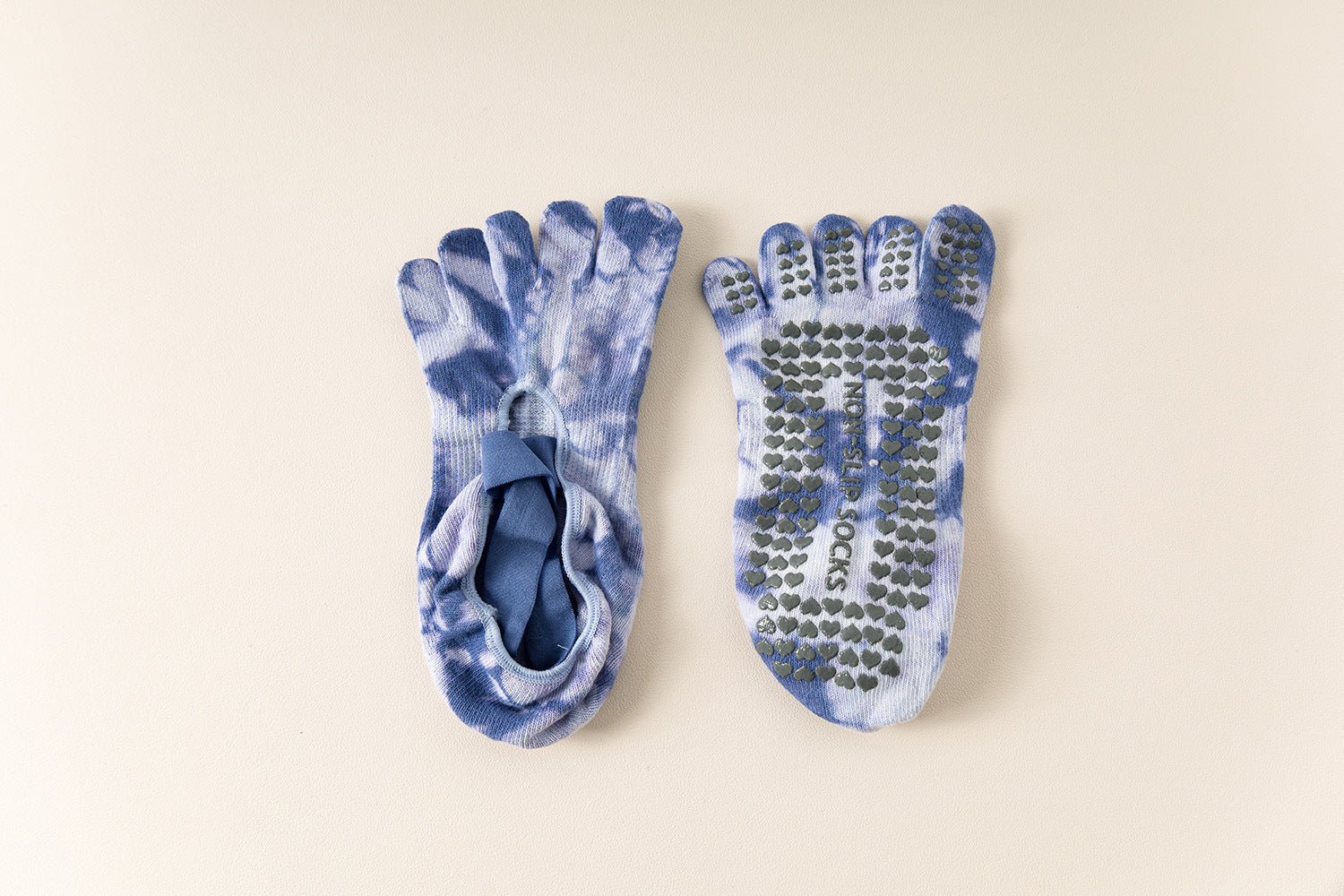 2 Pairs Blue Tie-Dye Non-Slip Premium Yoga Socks for Women - Five-Toe Cotton Blend Socks for Pilates and Indoor Sports