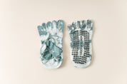2 Pairs Green Tie-Dye Non-Slip Yoga Socks for Women - Five-Toe Cotton Blend Socks for Pilates and Indoor Sports