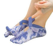 2 Pairs Grey Tie-Dye Non-Slip Premium Yoga Socks for Women - Five-Toe Cotton Blend Socks for Pilates and Indoor Sports