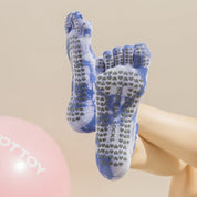 2 Pairs Pink Tie-Dye Non-Slip Yoga Socks for Women - Five-Toe Cotton Blend Socks for Pilates and Indoor Sports