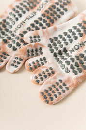 2 Pairs Yellow Tie-Dye Non-Slip Premium Yoga Socks for Women - Five-Toe Cotton Blend Socks for Pilates and Indoor Sports