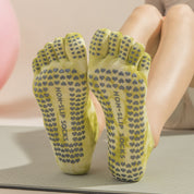 2 Pairs Yellow Tie-Dye Non-Slip Premium Yoga Socks for Women - Five-Toe Cotton Blend Socks for Pilates and Indoor Sports