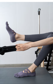 2 Pcs Brick Red Non-Slip Premium Yoga Pilates Socks with Toe Design for Women - Cotton Blend with Anti-Slip Silicone Grip