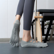 2 Pcs Grey Non-Slip Premium Yoga Pilates Socks with Toe Design for Women - Cotton Blend with Anti-Slip Silicone Grip