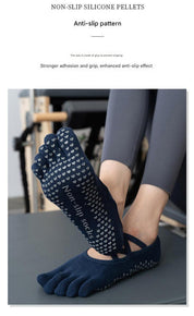 2 Pcs Pink Non-Slip Premium Yoga Pilates Socks with Toe Design for Women - Cotton Blend with Anti-Slip Silicone Grip