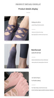 2 Pcs Purple Non-Slip Premium Yoga Pilates Socks with Toe Design for Women - Cotton Blend with Anti-Slip Silicone Grip