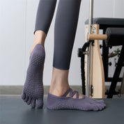 2 Pcs Purple Non-Slip Premium Yoga Pilates Socks with Toe Design for Women - Cotton Blend with Anti-Slip Silicone Grip