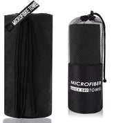 2-Piece Black Quick-Dry Microfiber Sports Towel with Travel Case - Compact & Absorbent for Gym, Swimming & Camping