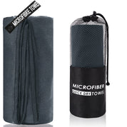 2-Piece Dark Grey Quick-Dry Microfiber Sports Towel with Travel Case - Compact & Absorbent for Gym, Swimming & Camping