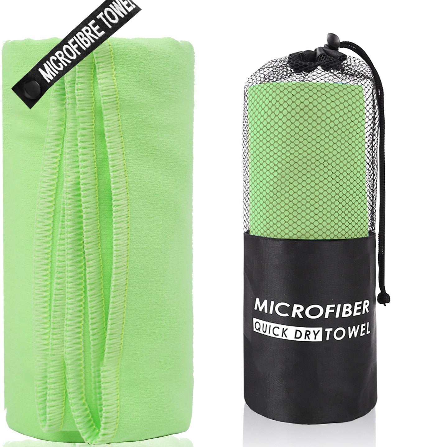 2-Piece Light Green Quick-Dry Microfiber Sports Towel with Travel Case - Compact & Absorbent for Gym, Swimming & Camping