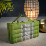 Lime green Thai foldable Zabuton meditation cushion with decorative silver bands